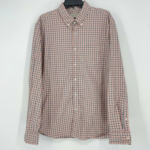 J.Crew Shirt Mens Sz XL Peach Black Plaid Slim Fit 2 Ply Button Down Long Sleeve - Picture 1 of 9